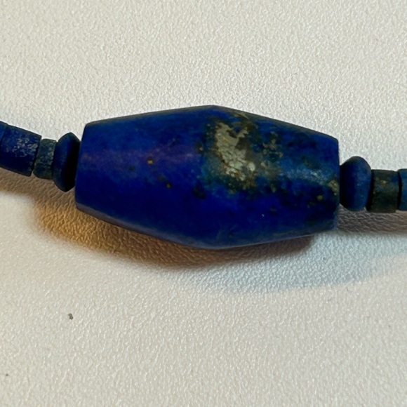 Natural Old Lapis Lazuli Heishi Style Tube Beads Necklace Vintage - Picture 7 of 8